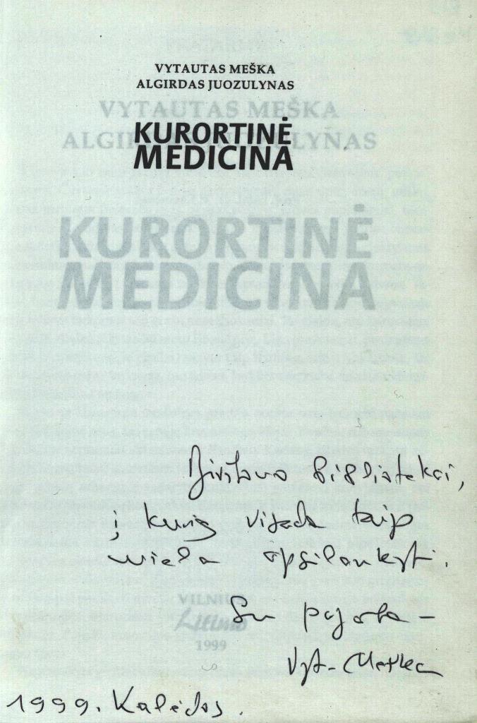 Vytautas Meška, Algirdas Juozulynas. Kurortinė medicina